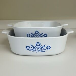 VTG Blue Cornflower Corning Ware Square 2L A-2-B & 1Qt A-1-3 Casserole Dish Set